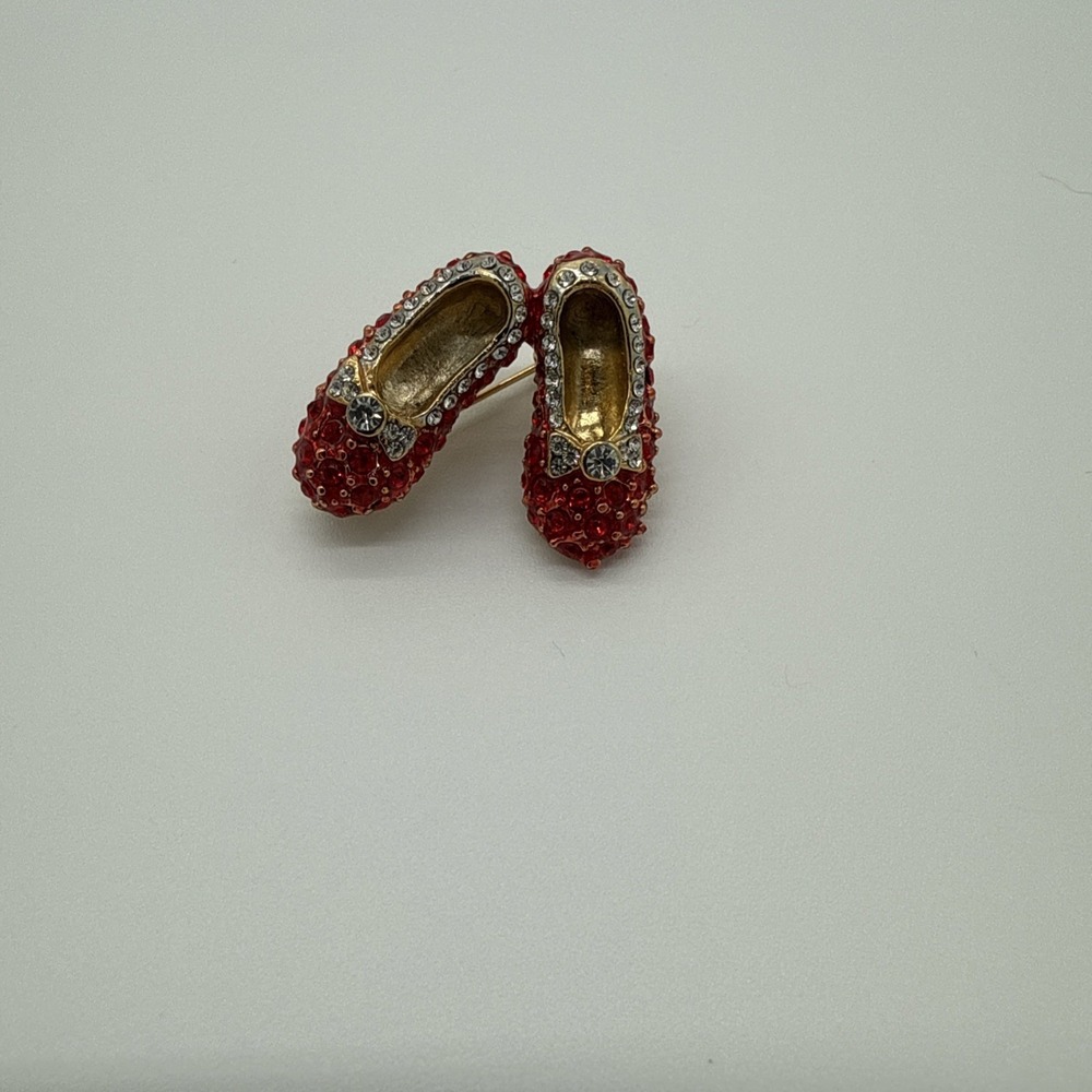 Dorothy's Ruby Red Slippers Rhinestone Brooch Pin 1"